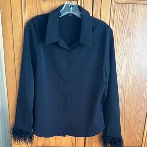 Elegant Black Feather Cuff Women's Top